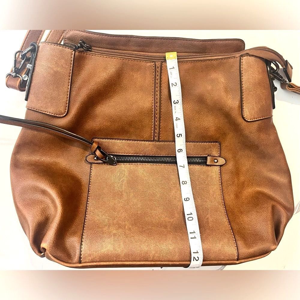 Realer Brown Faux Leather Bag Shoulder or Crossbody Purse Multiple Pockets - Picture 6 of 16
